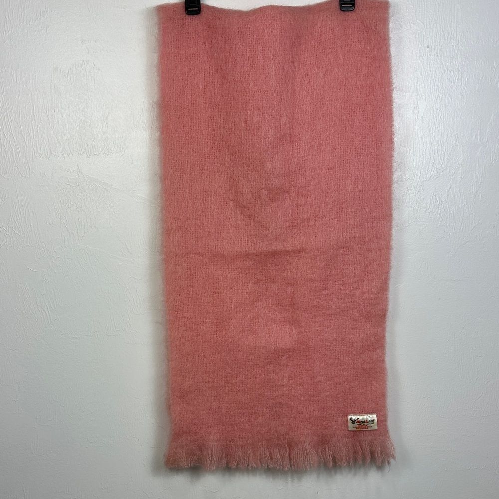 HAND ACRAFT Vintage Mohair Wool Pink Rectangle Scarf